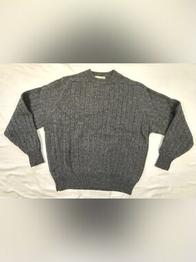 Basic Elements Vintage Shetland Wool Sweater Mens XXL Gray Ribbed Fisherman Knit